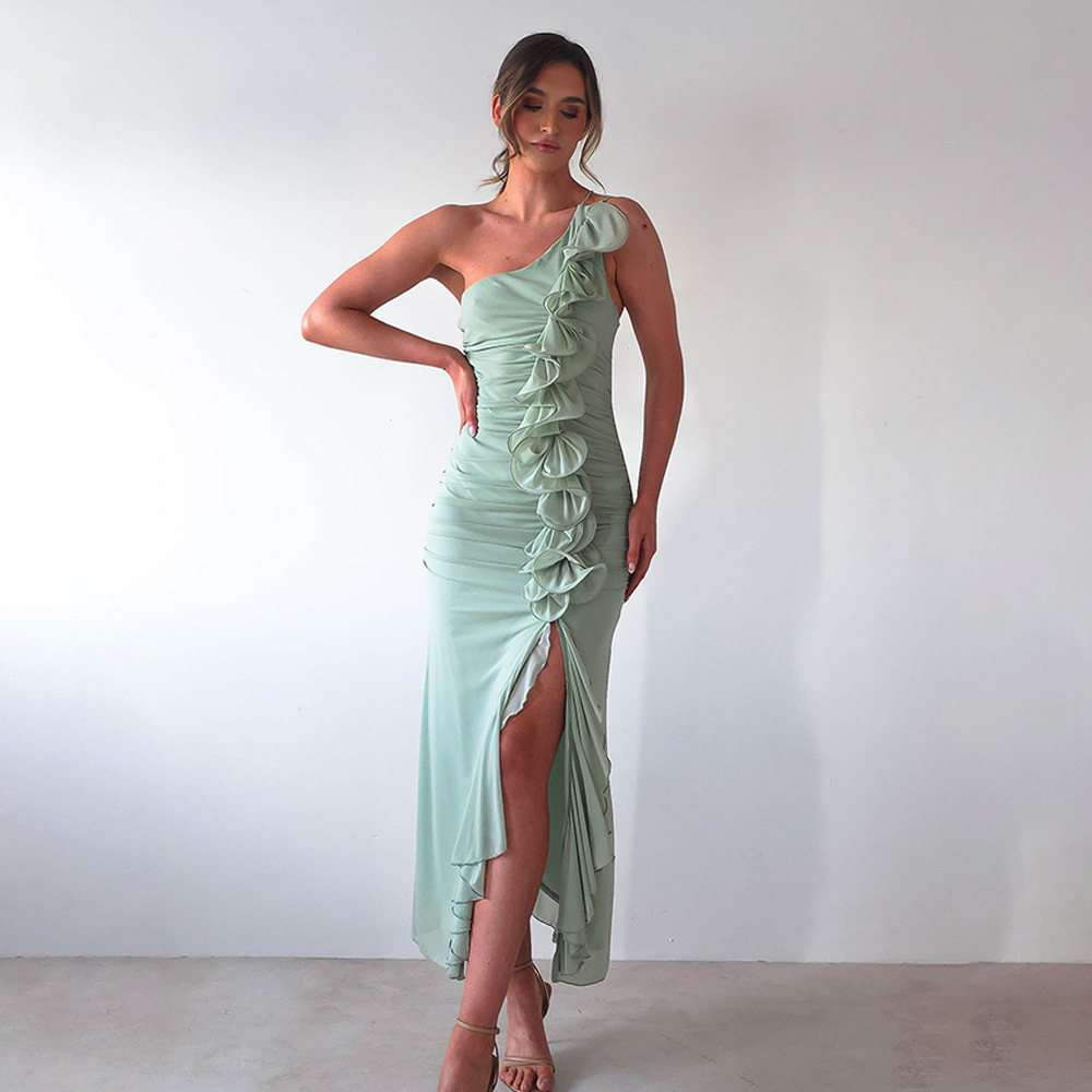 Anika One Shoulder Slit Midi Dress