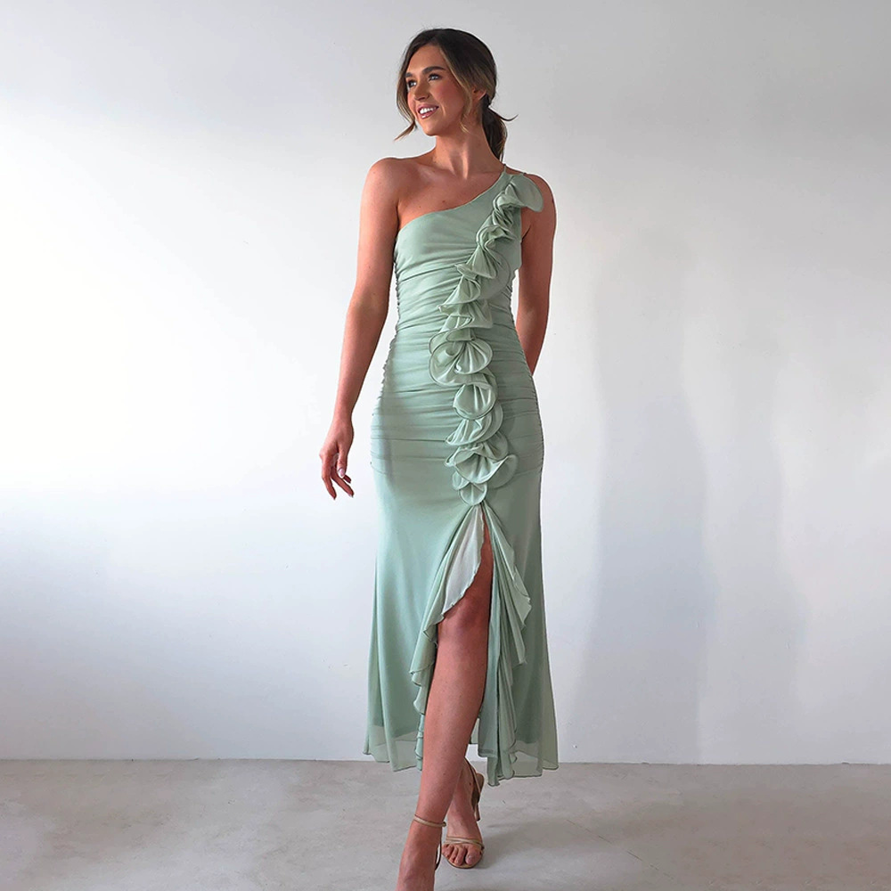 Anika One Shoulder Slit Midi Dress