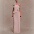 Olivia Halter Neck 3D Floral Maxi Dress In Pink