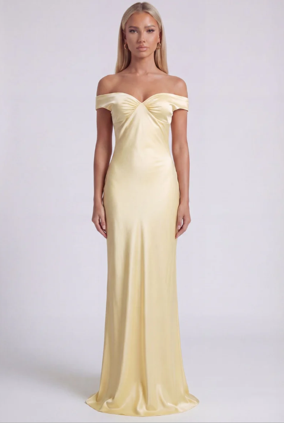 Amabel Off-The-Shoulder Satin Maxi Dress