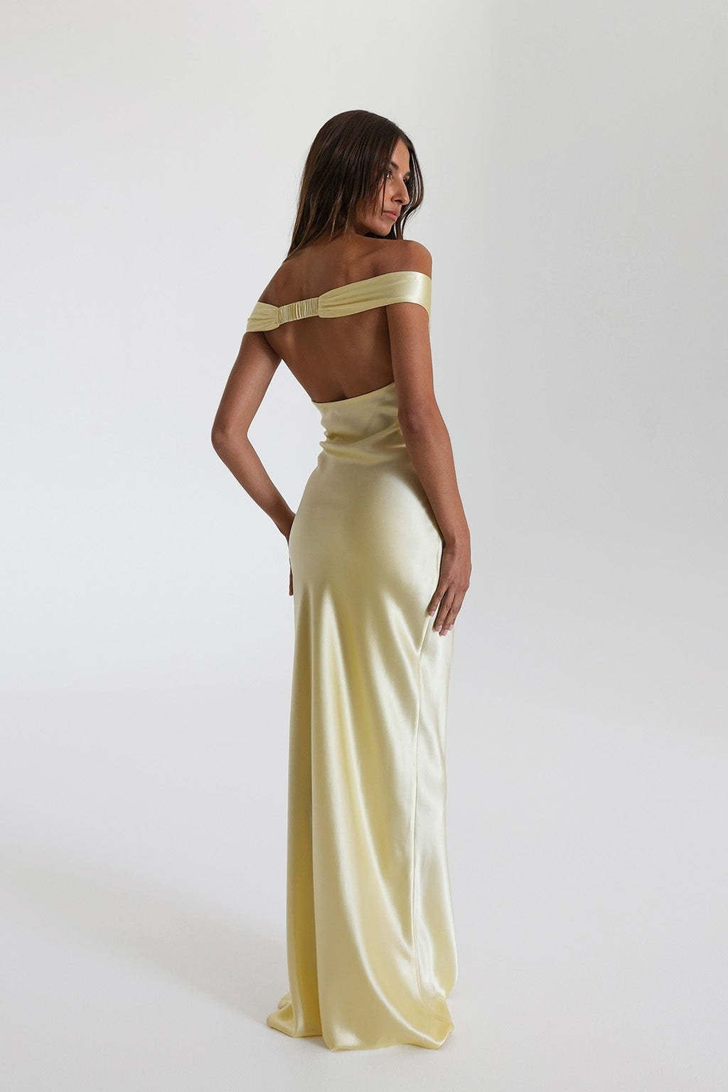 Amabel Off-The-Shoulder Satin Maxi Dress