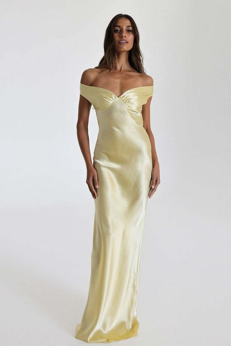 Amabel Off-The-Shoulder Satin Maxi Dress
