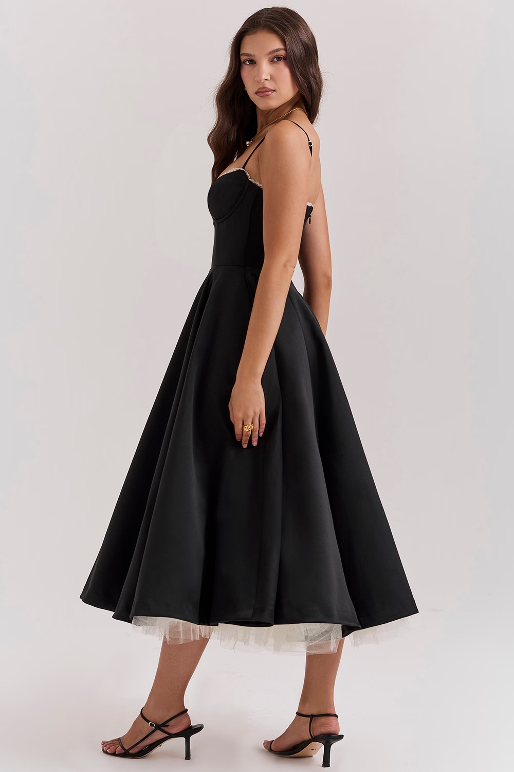 Aleah Fishbone Waist-Cinching Cami Midi Dress
