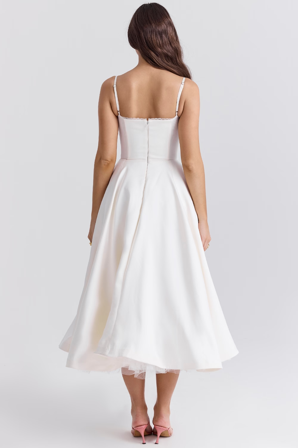 Aleah Fishbone Waist-Cinching Cami Midi Dress
