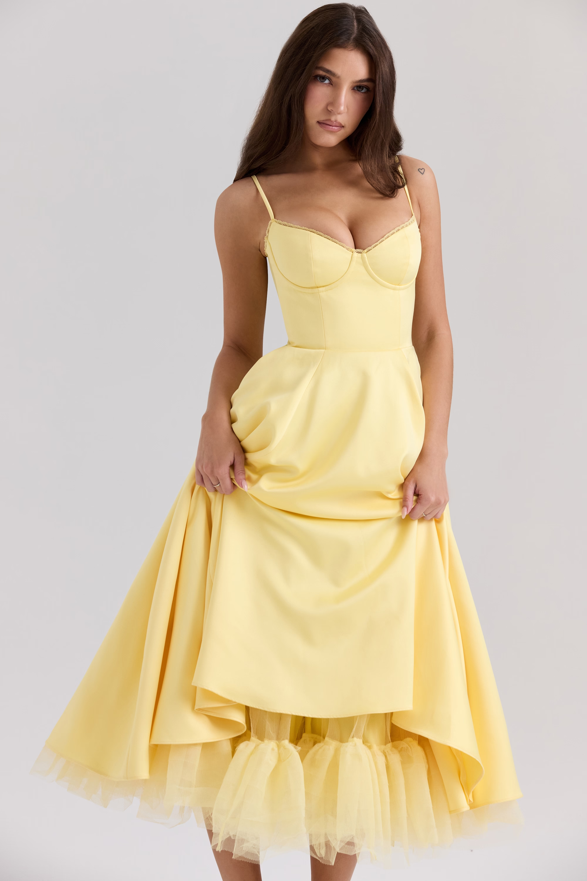 Aleah Fishbone Waist-Cinching Cami Midi Dress