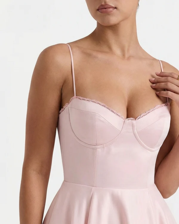 Aleah Fishbone Waist-Cinching Cami Midi Dress