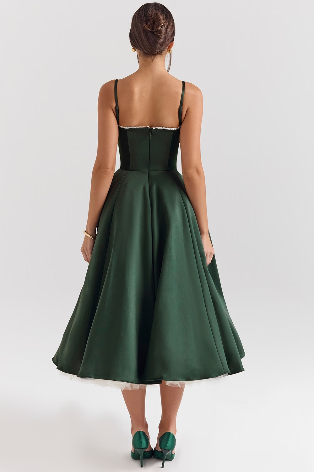 Aleah Fishbone Waist-Cinching Cami Midi Dress