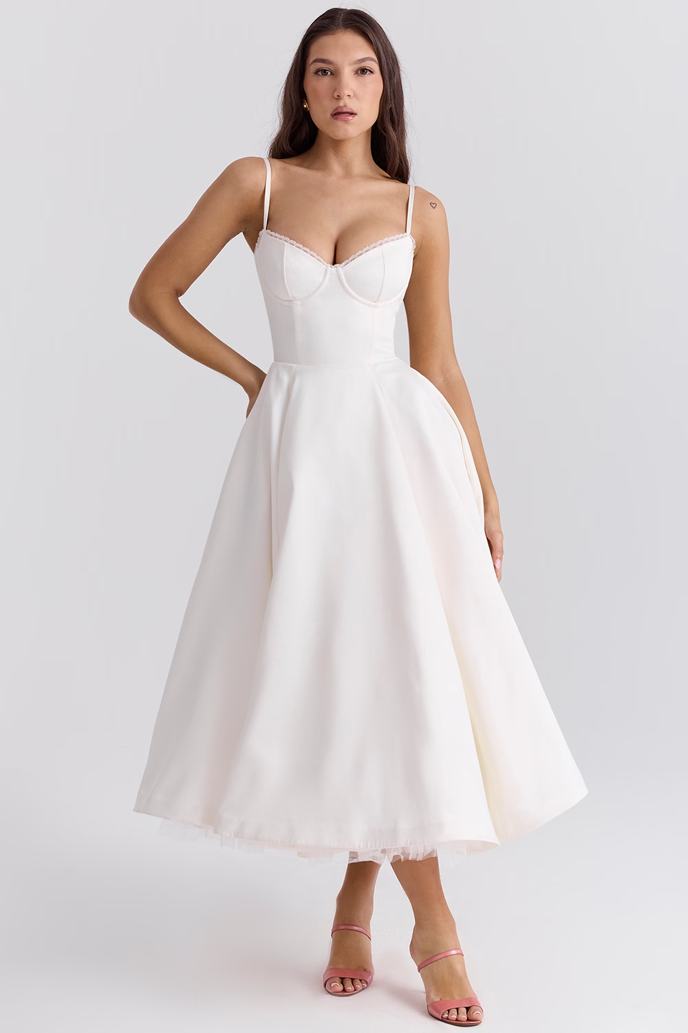 Aleah Fishbone Waist-Cinching Cami Midi Dress