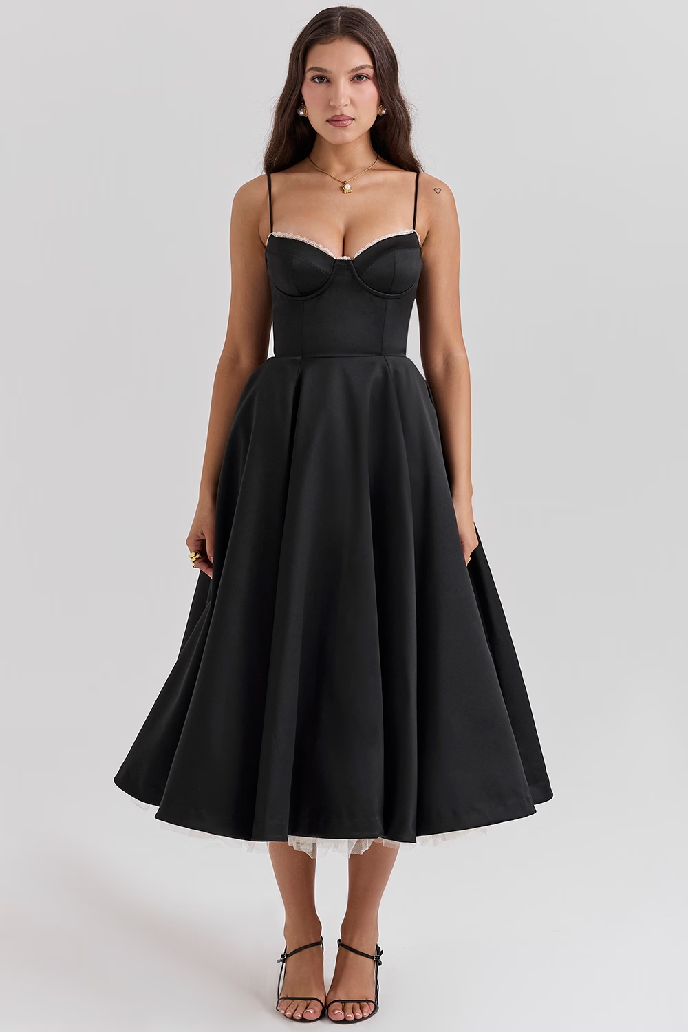 Aleah Fishbone Waist-Cinching Cami Midi Dress