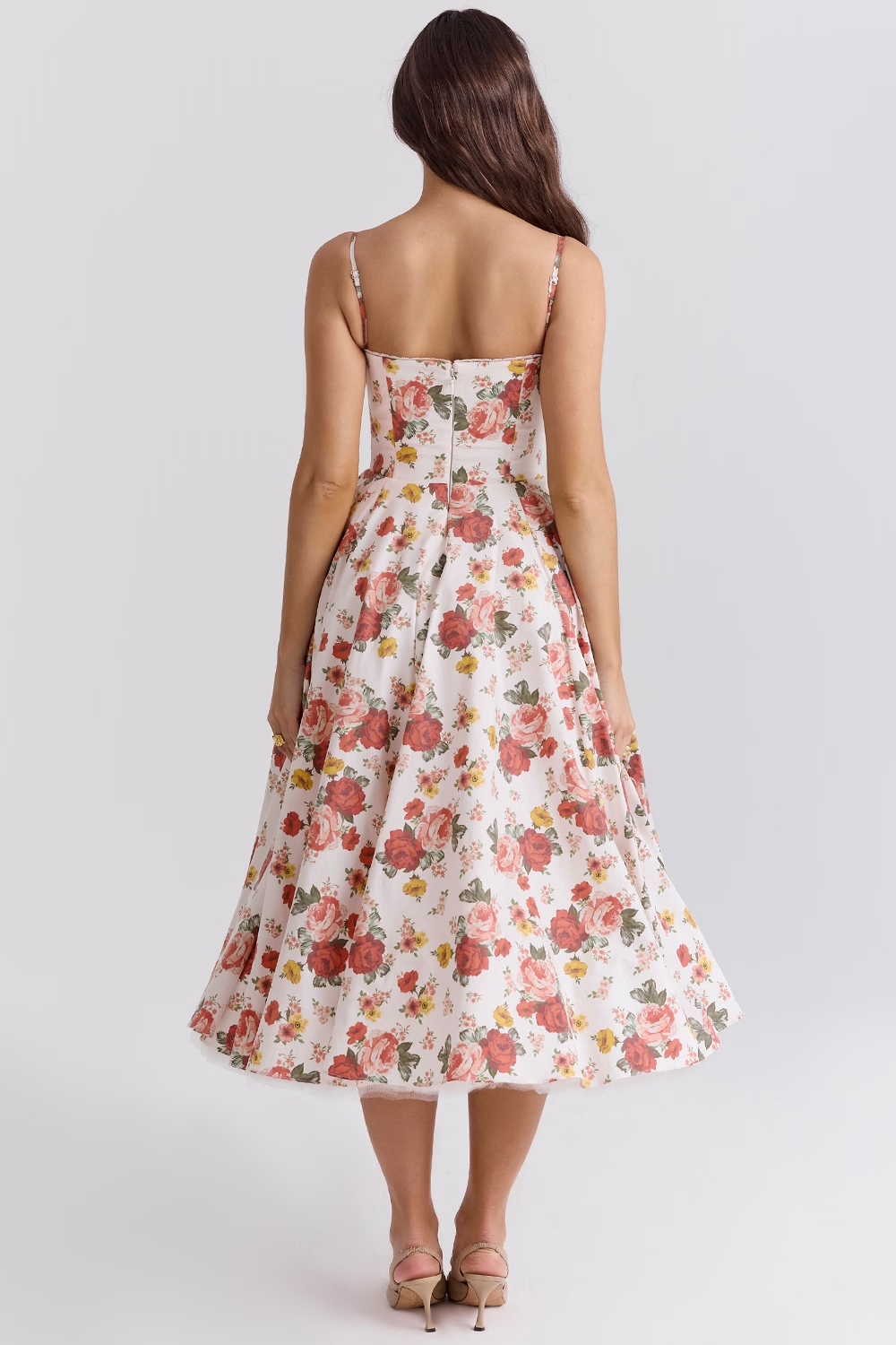 Aleah Fishbone Waist-Cinching Cami Midi Dress