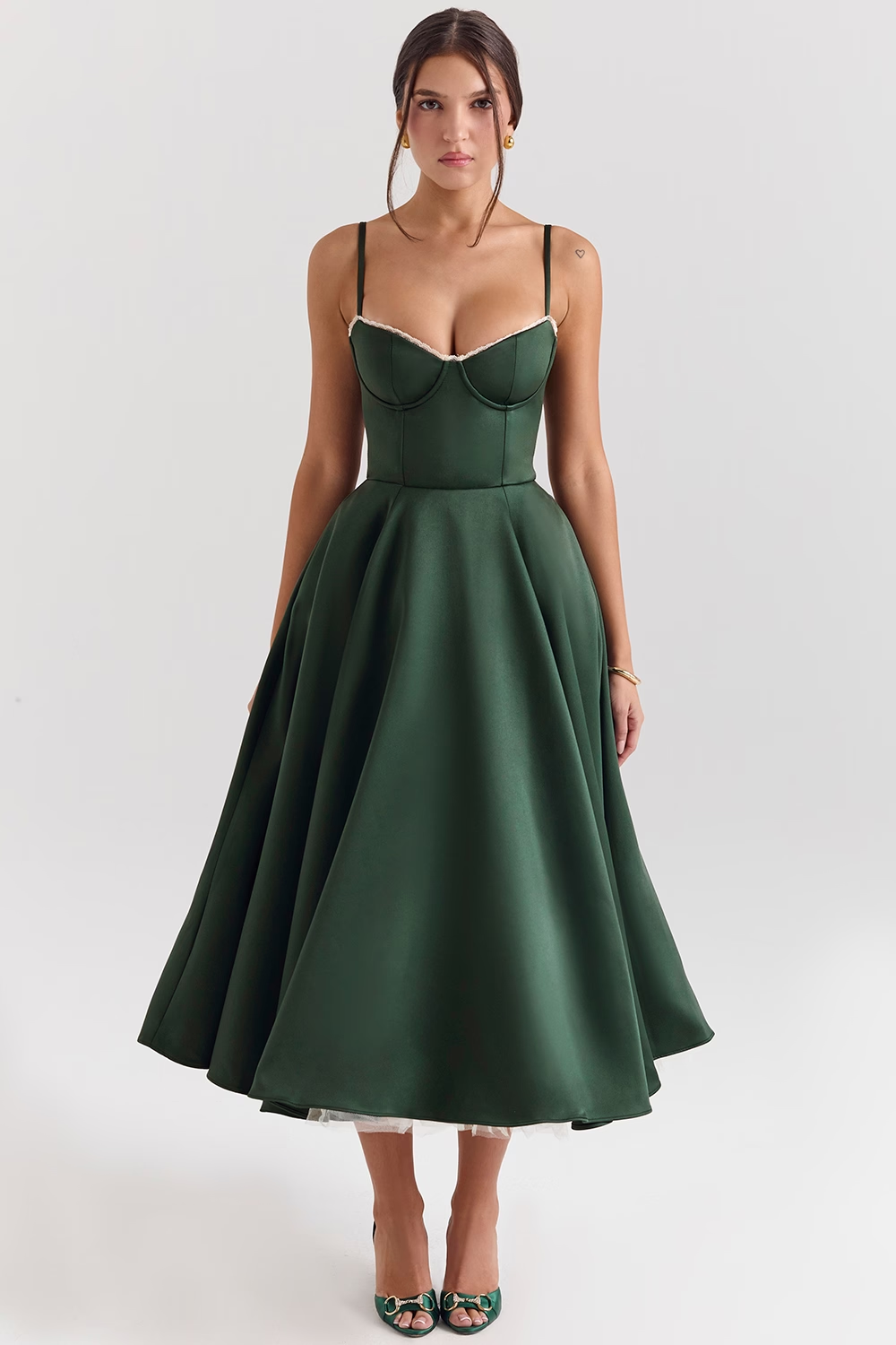 Aleah Fishbone Waist-Cinching Cami Midi Dress
