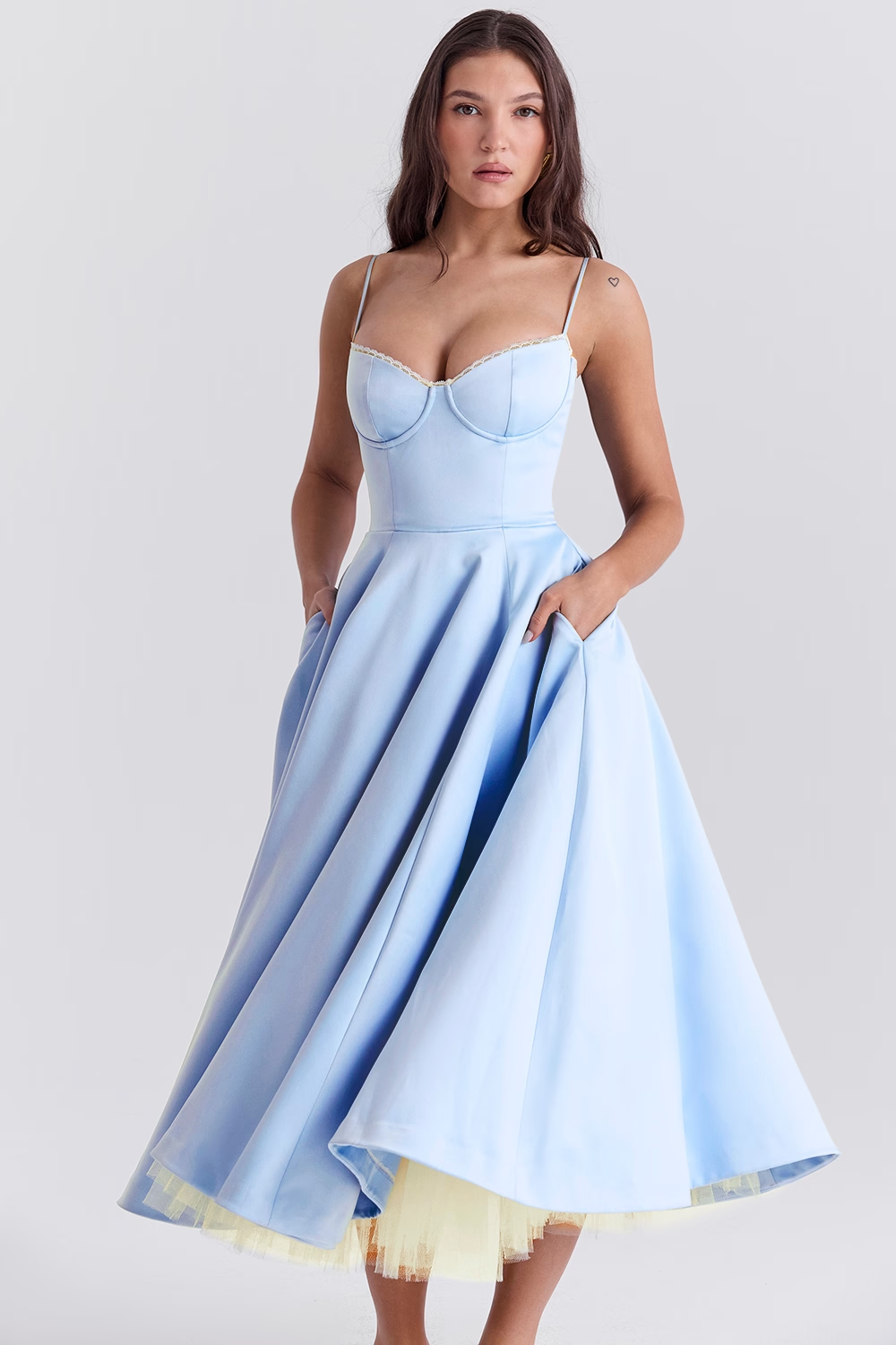 Aleah Fishbone Waist-Cinching Cami Midi Dress