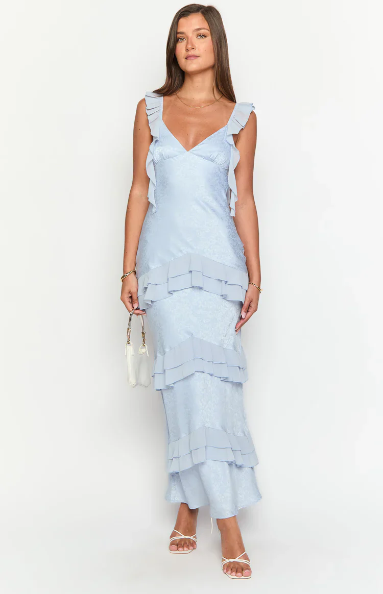 Alina Spliced Ruffled Slim Maxi Dress
