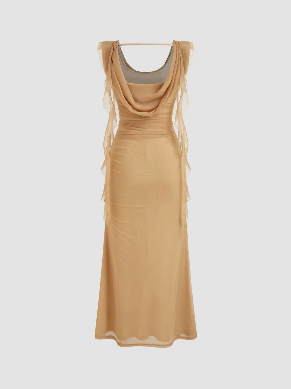 Ariadne Spliced Ruffled Slim Mesh Maxi Dress