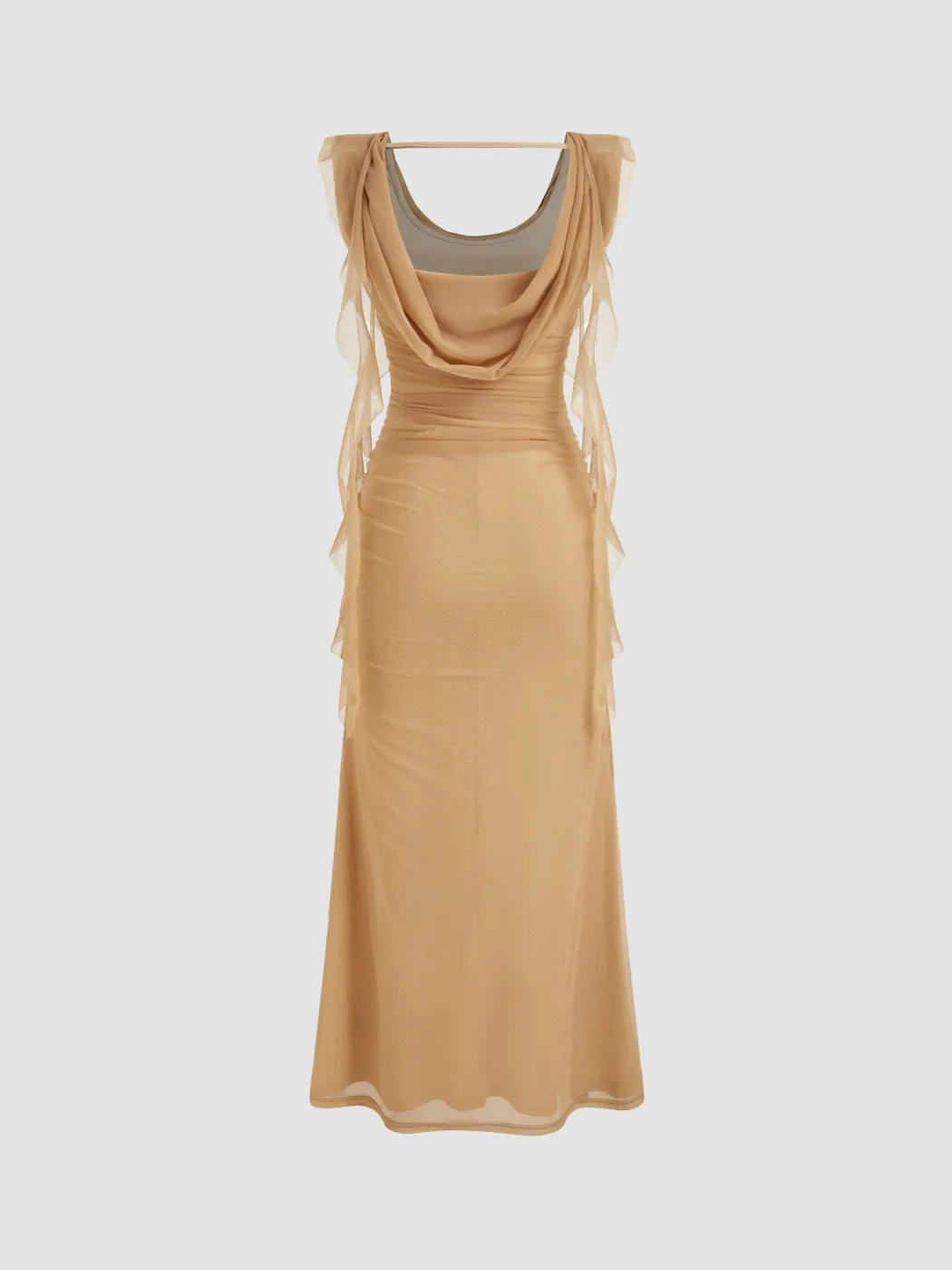 Ariadne Spliced Ruffled Slim Mesh Maxi Dress