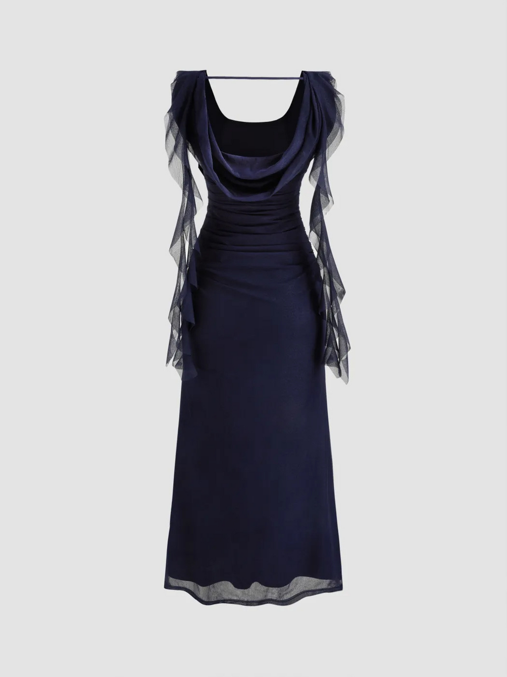 Ariadne Spliced Ruffled Slim Mesh Maxi Dress