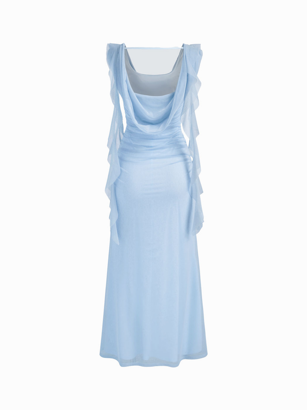 Ariadne Spliced Ruffled Slim Mesh Maxi Dress