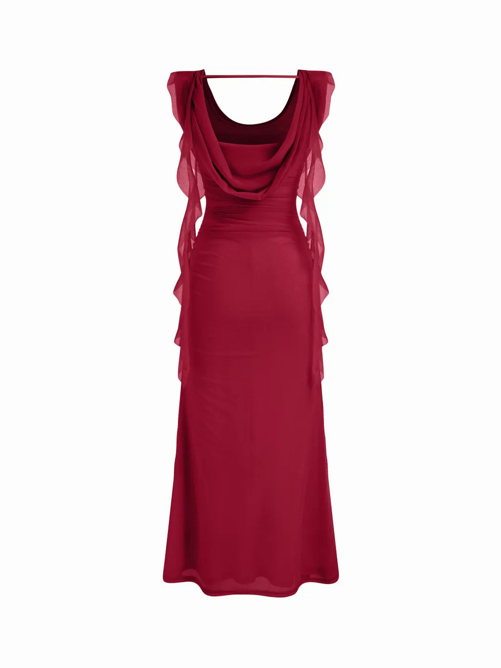 Ariadne Spliced Ruffled Slim Mesh Maxi Dress
