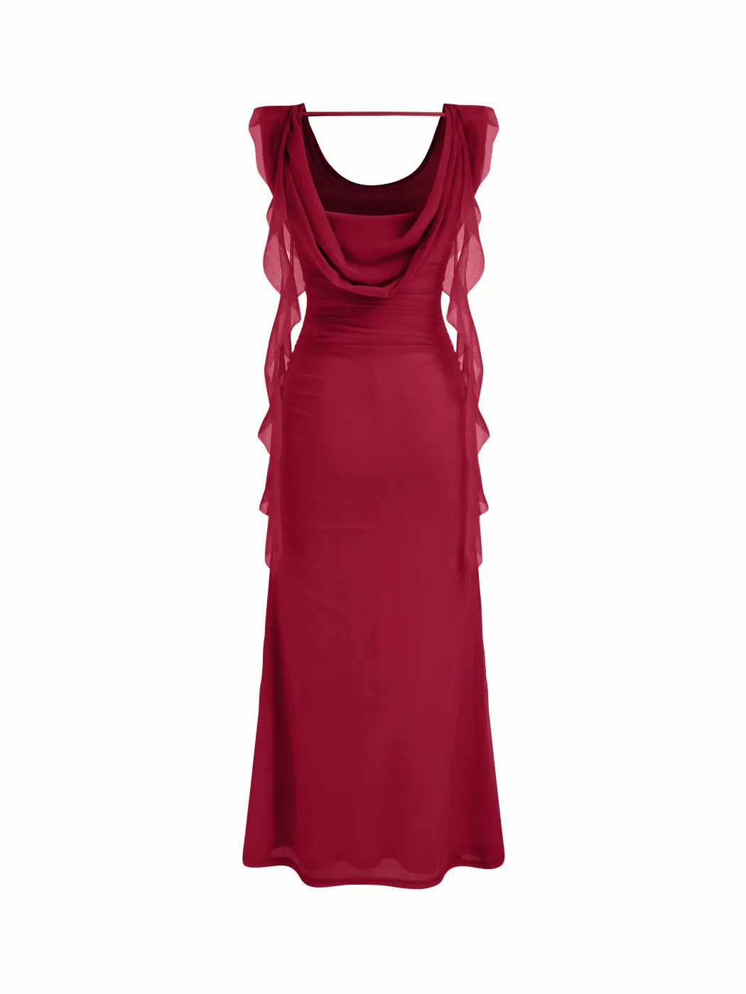 Ariadne Spliced Ruffled Slim Mesh Maxi Dress