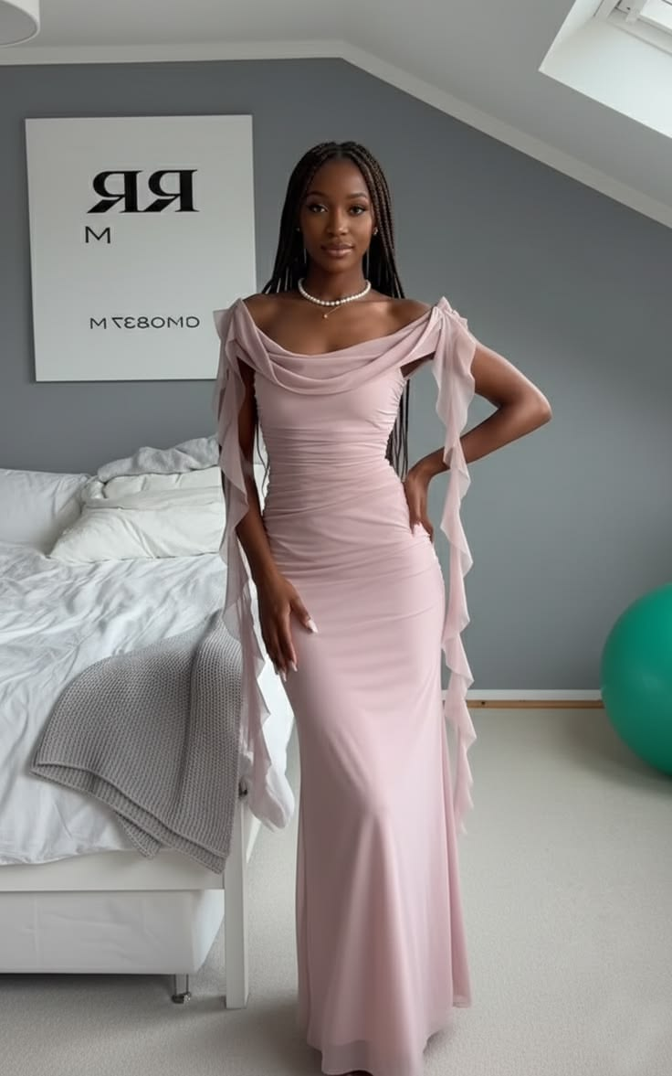 Ariadne Spliced Ruffled Slim Mesh Maxi Dress