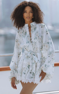 Alaya Printed Pleated Long-Sleeve Short Dress