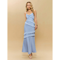 Ava Aurora Spliced Ruffled Slim Mesh Maxi Dress