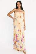 Ariana Floral Strapless Ruched Maxi Dress