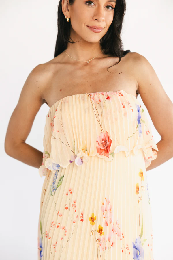 Ariana Floral Strapless Ruched Maxi Dress
