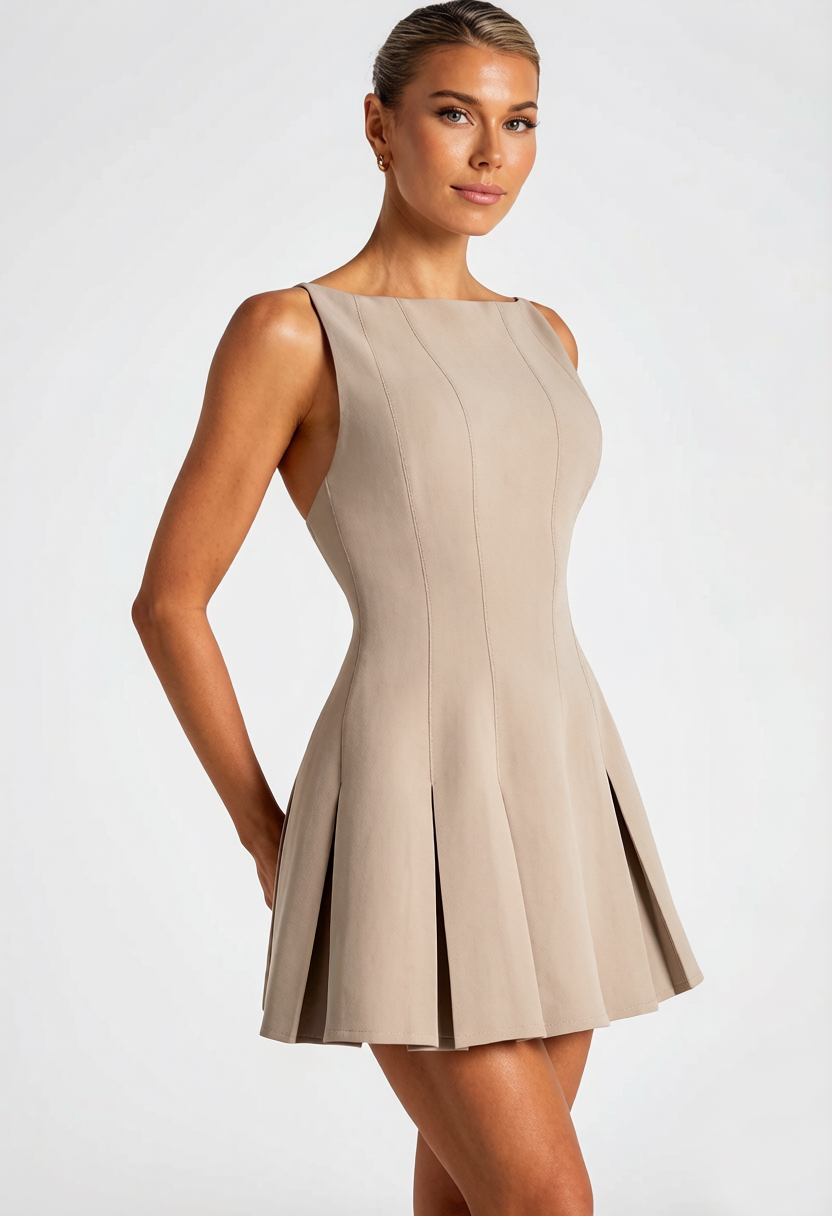 Arlette Sleeveless Pleated Waist Mini Dress