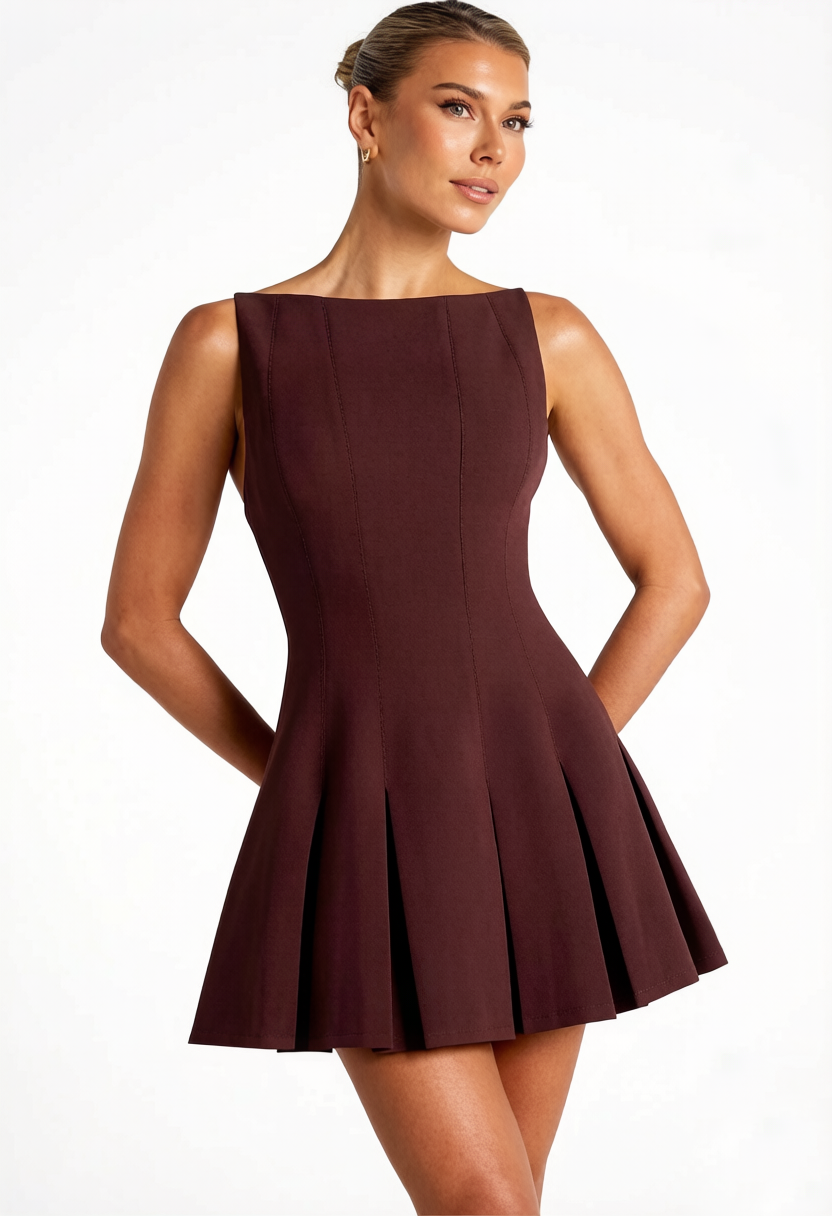 Arlette Sleeveless Pleated Waist Mini Dress