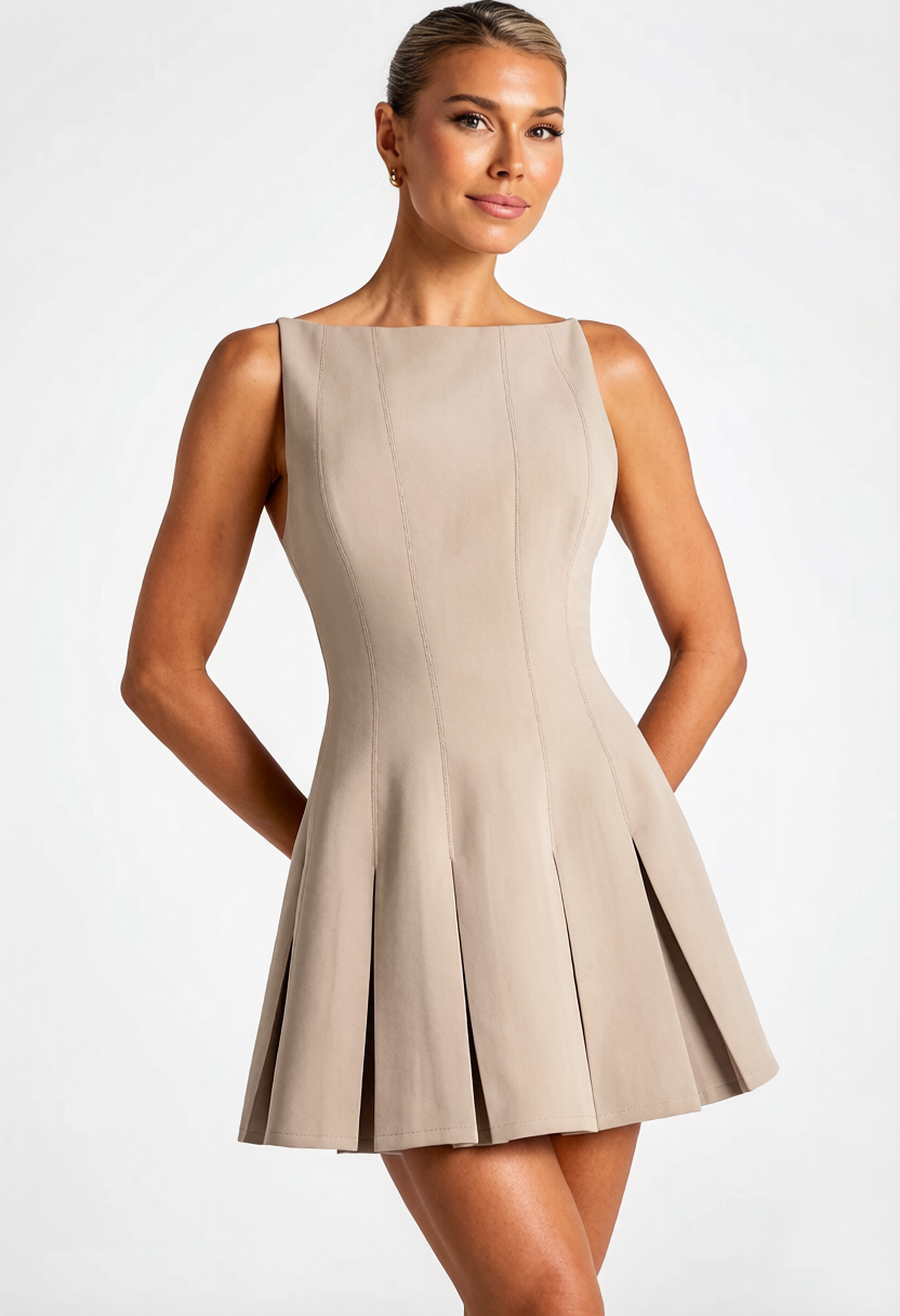 Arlette Sleeveless Pleated Waist Mini Dress