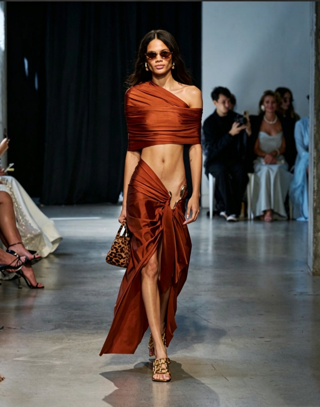 Aria Halter High Slit Draped Maxi Dress In Mahogany