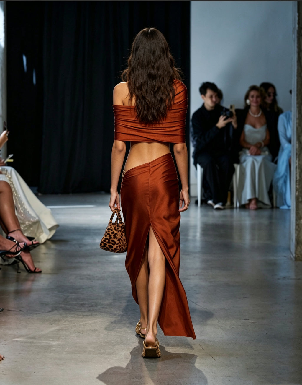 Aria Halter High Slit Draped Maxi Dress In Mahogany