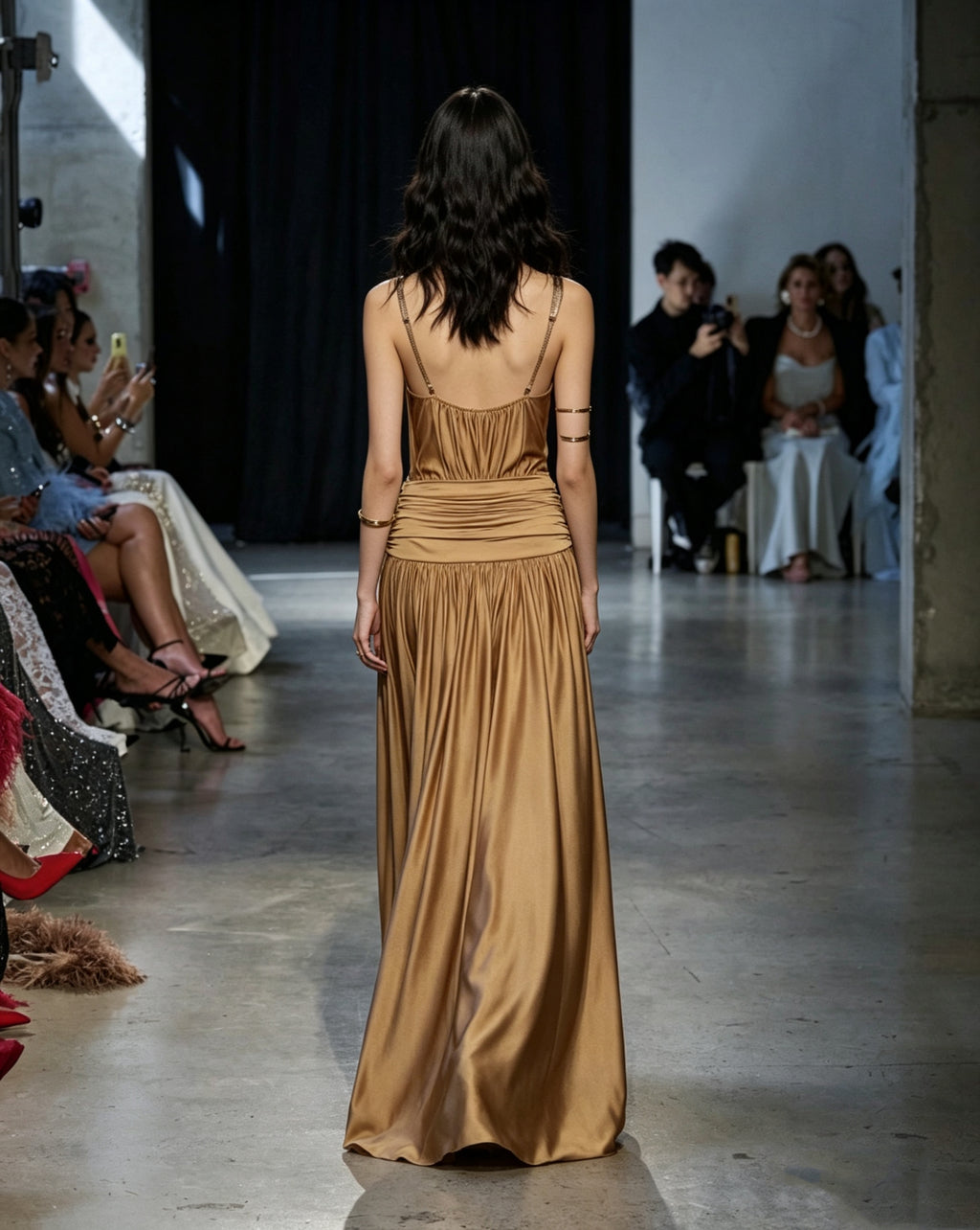 Aria Deep V Pleated Satin Maxi Dress