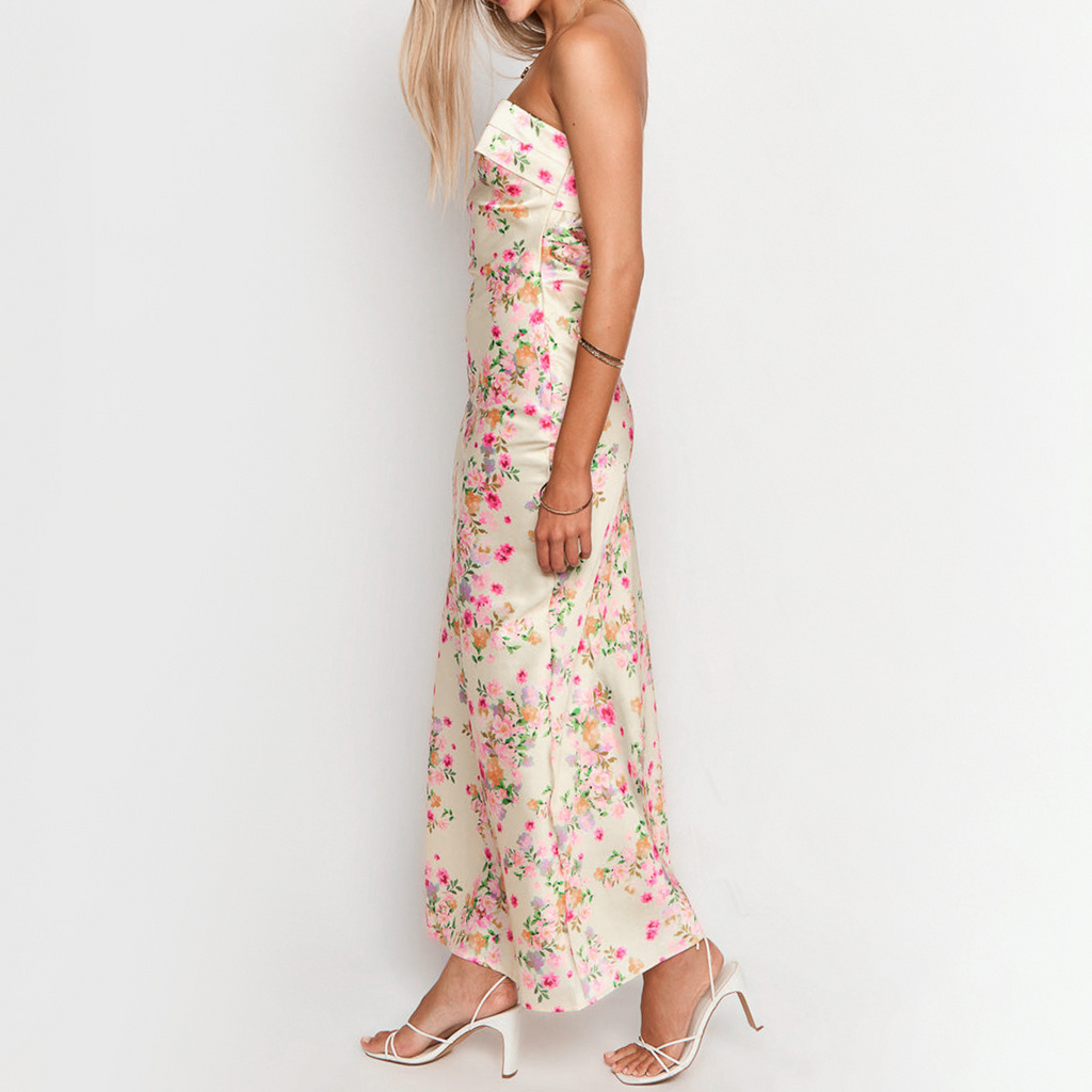 Angelina Strapless Backless Print Maxi Dress
