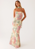 Astrid Strapless Print Maxi Dress With Scarf Collar