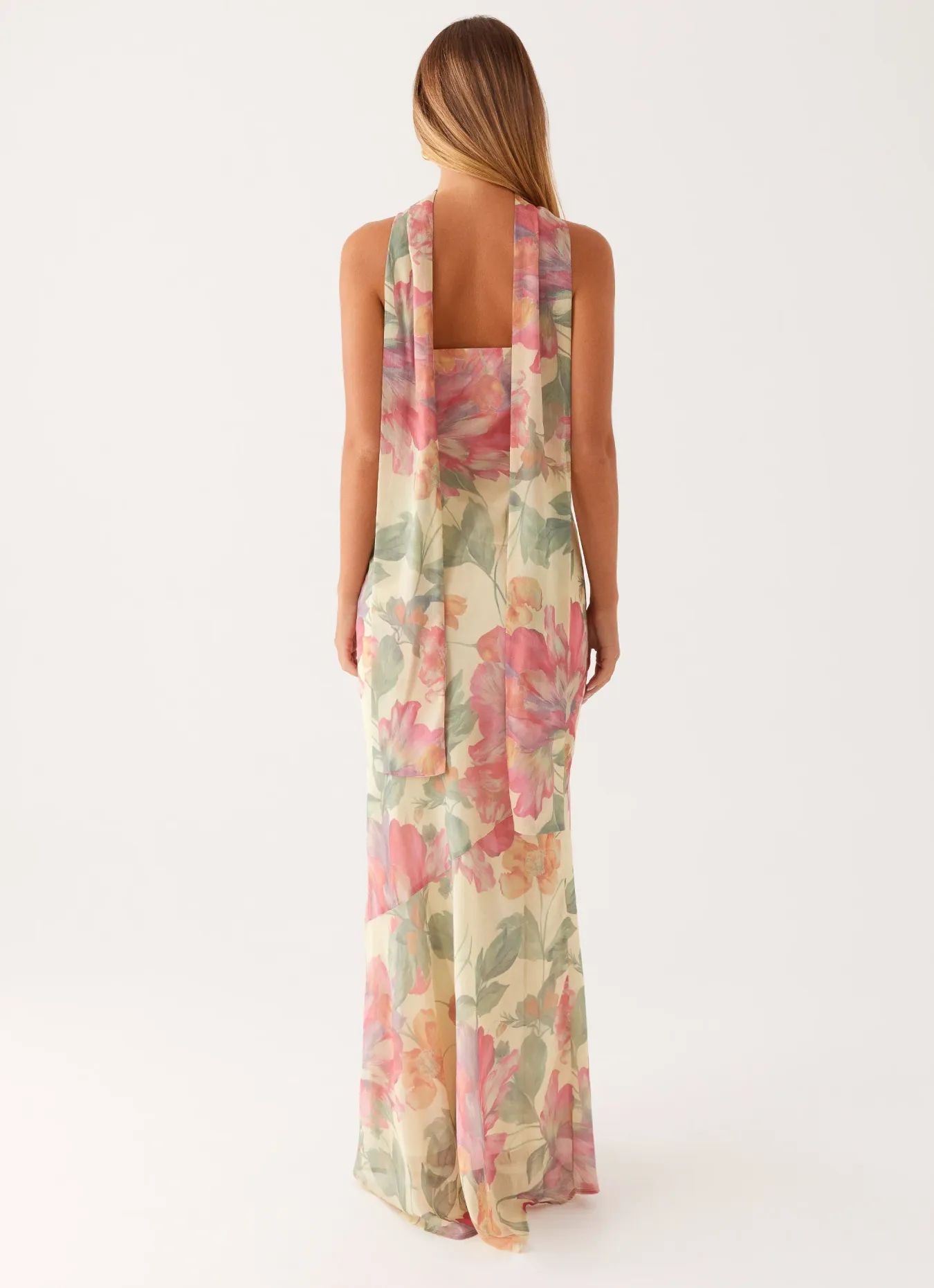 Astrid Strapless Print Maxi Dress With Scarf Collar