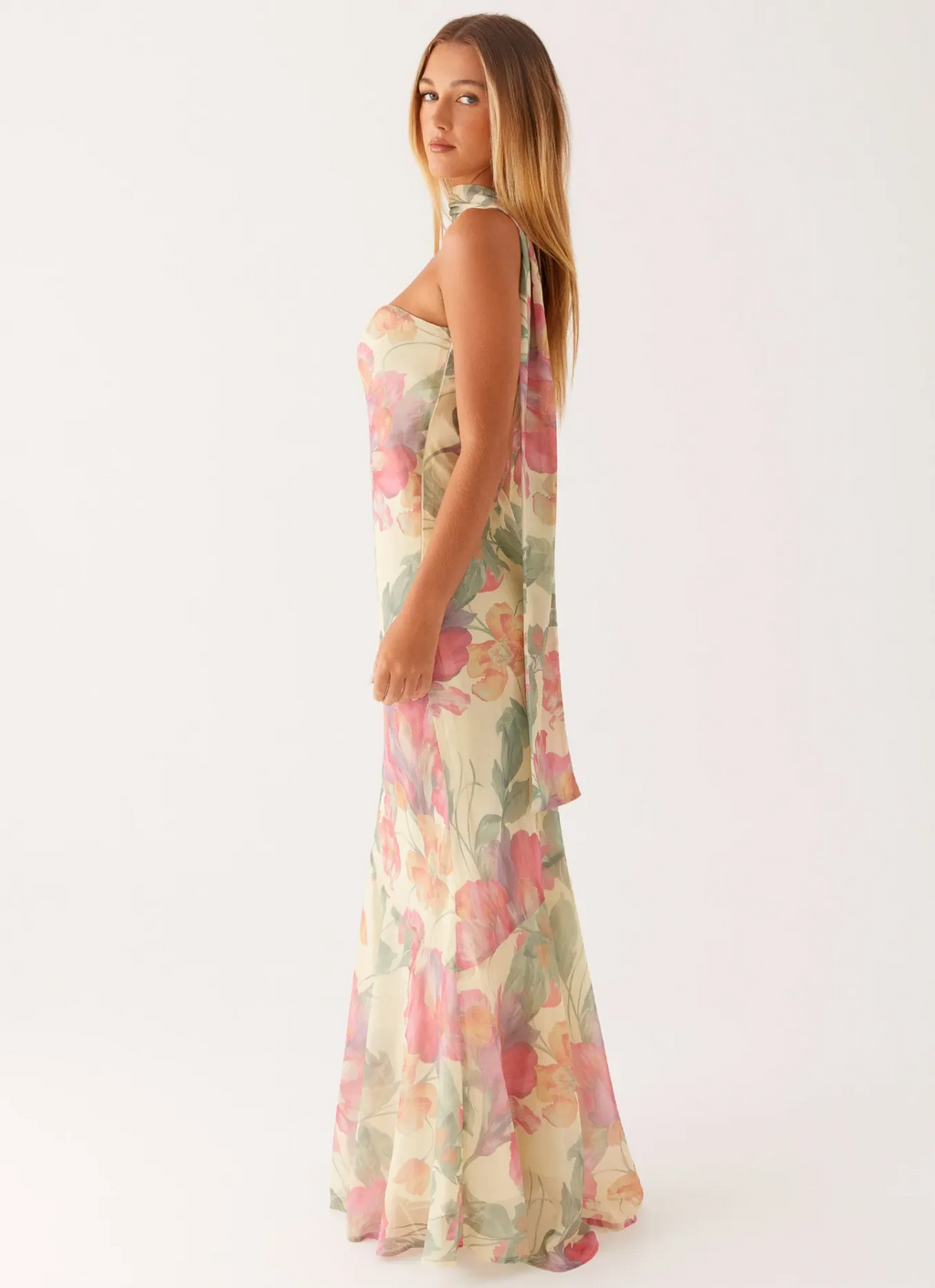 Astrid Strapless Print Maxi Dress With Scarf Collar