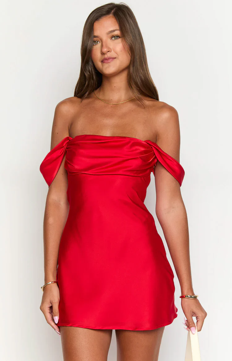 Annabel Off-shoulder Waist-Cinched Elegant Mini Dress