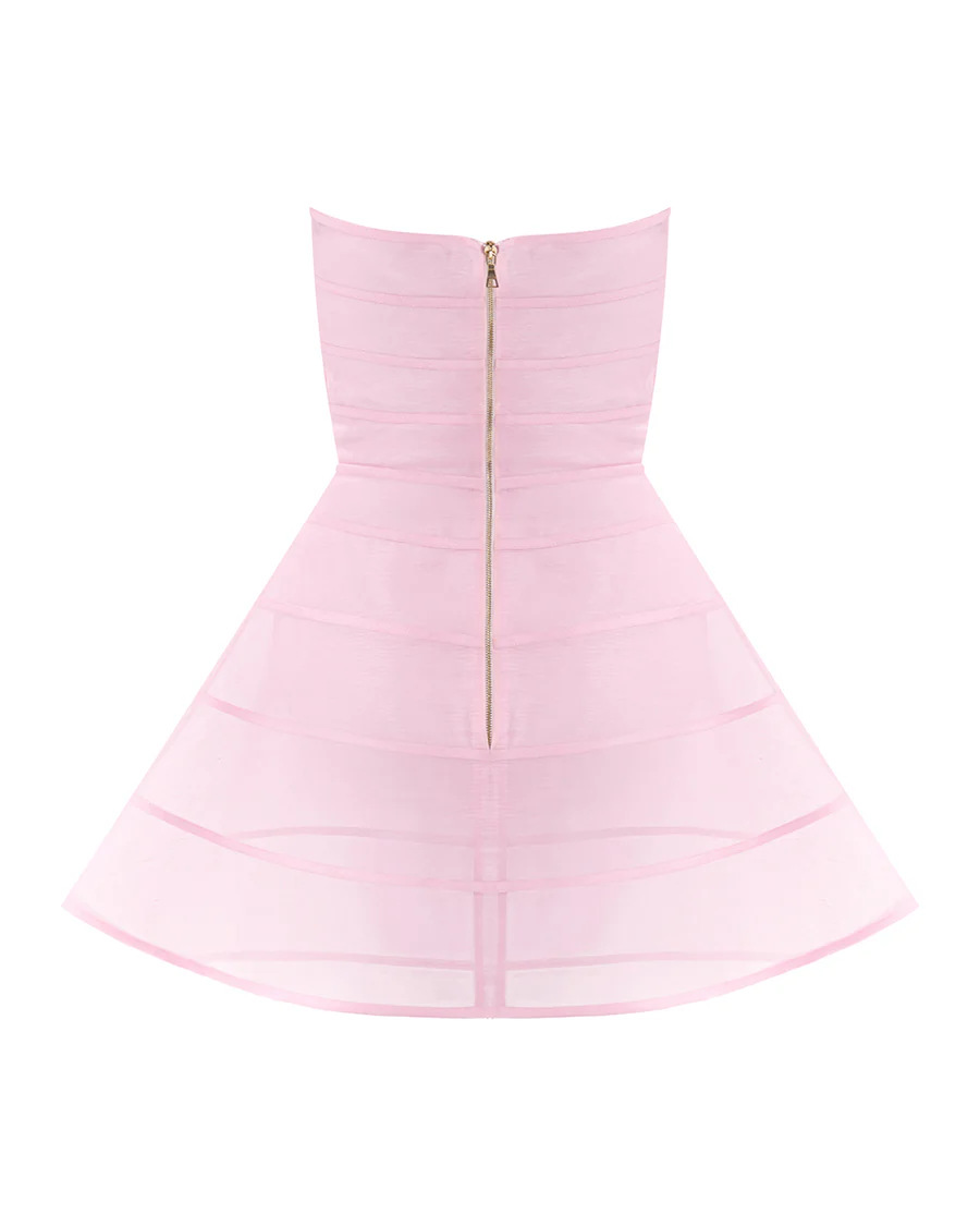 Amabel Strapless Sheer Mesh Waist-Fit A-Line Mini Dress
