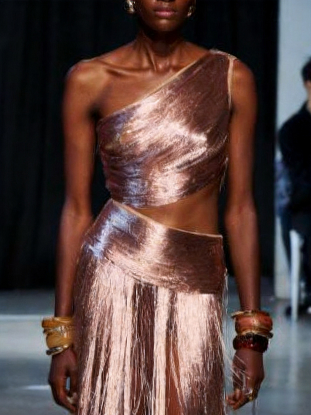 Diana Metallic Asymmetrical Fringe Evening Gown