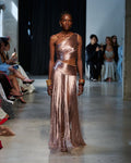 Diana Metallic Asymmetrical Fringe Evening Gown