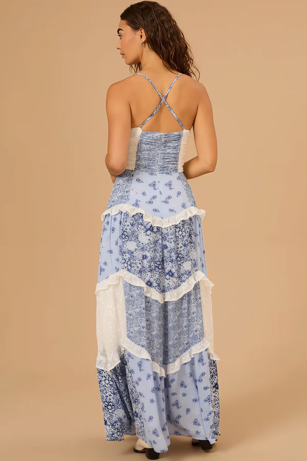 Charlotte Cami Print Lace Spliced Maxi Dress