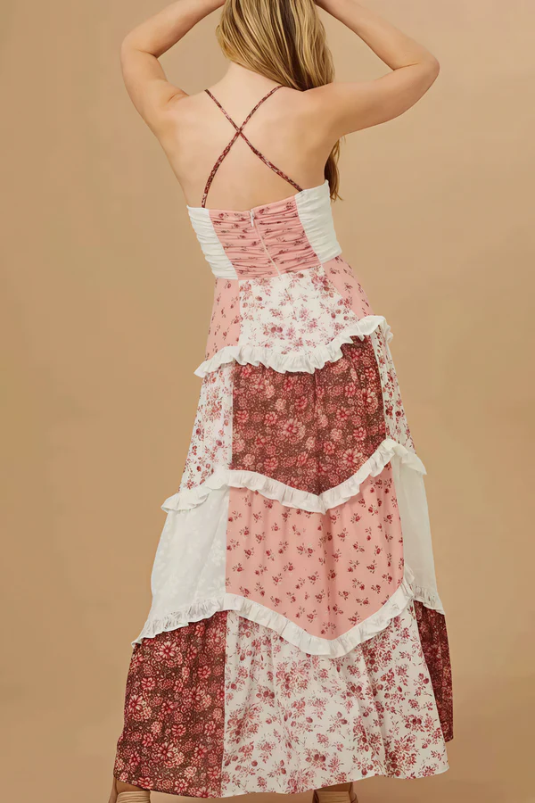 Charlotte Cami Print Lace Spliced Maxi Dress