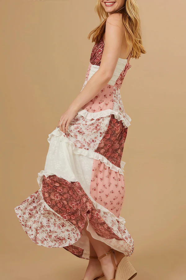 Charlotte Cami Print Lace Spliced Maxi Dress