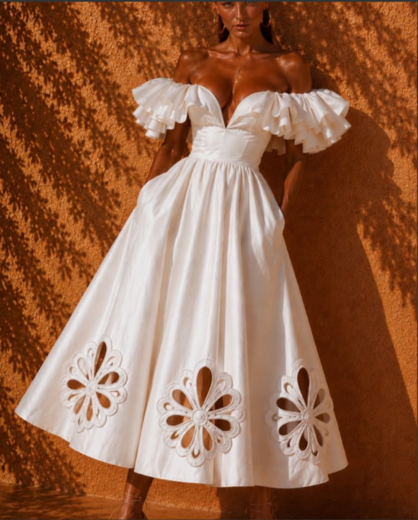 Liliana Cutout Off-Shoulder Ruffle Midi Dress