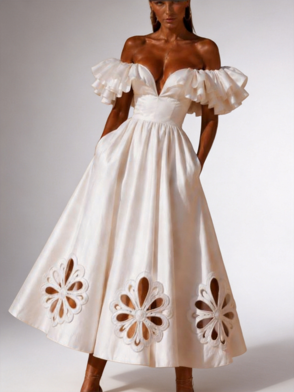 Liliana Cutout Off-Shoulder Ruffle Midi Dress