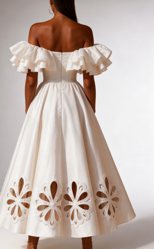 Liliana Cutout Off-Shoulder Ruffle Midi Dress