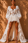 Magdalena Sweetheart Puff Sleeve Cutwork Gown