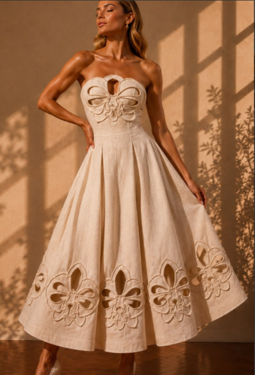 Anastasia Strapless A-Line Butterfly Cutout Dress